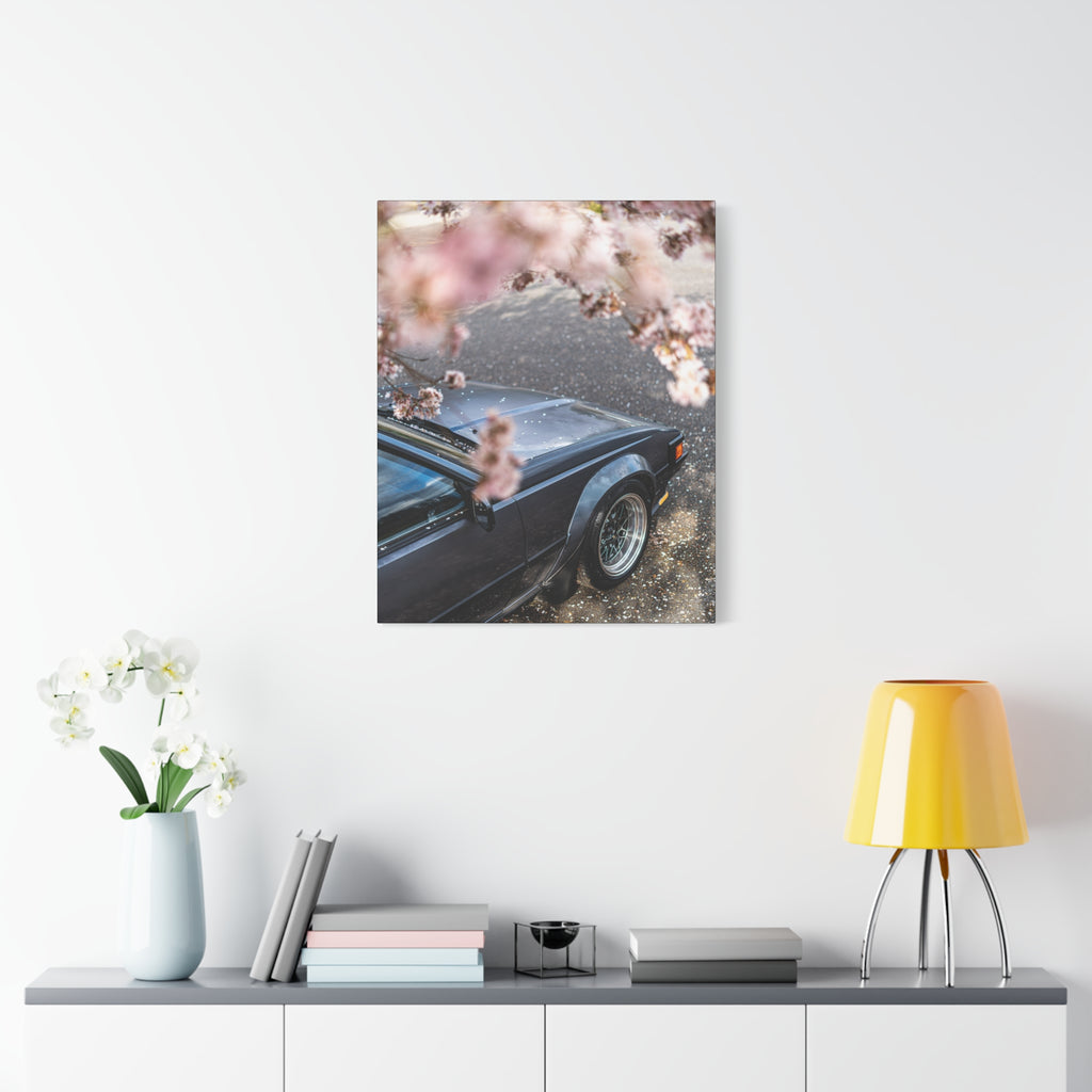 Vintage Sports Car Canvas Print — Cherry Blossom Automotive Wall Art (Matte Stretched)