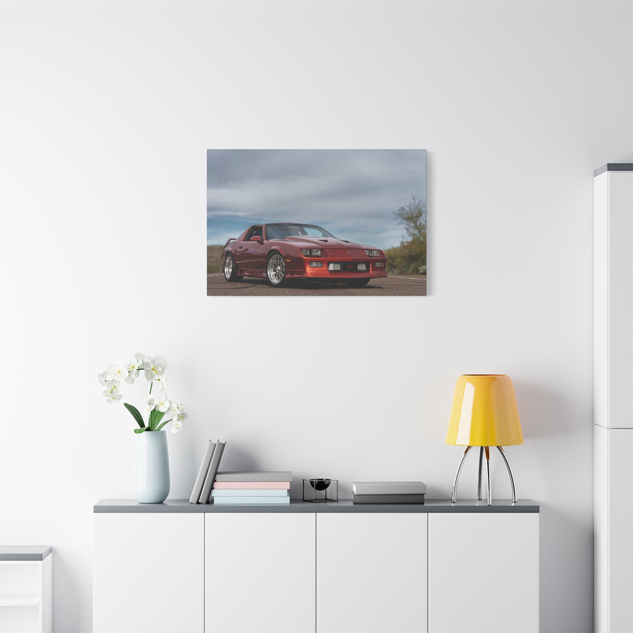 Classic Red Camaro Canvas Print — Stretched Matte Automotive Wall Art