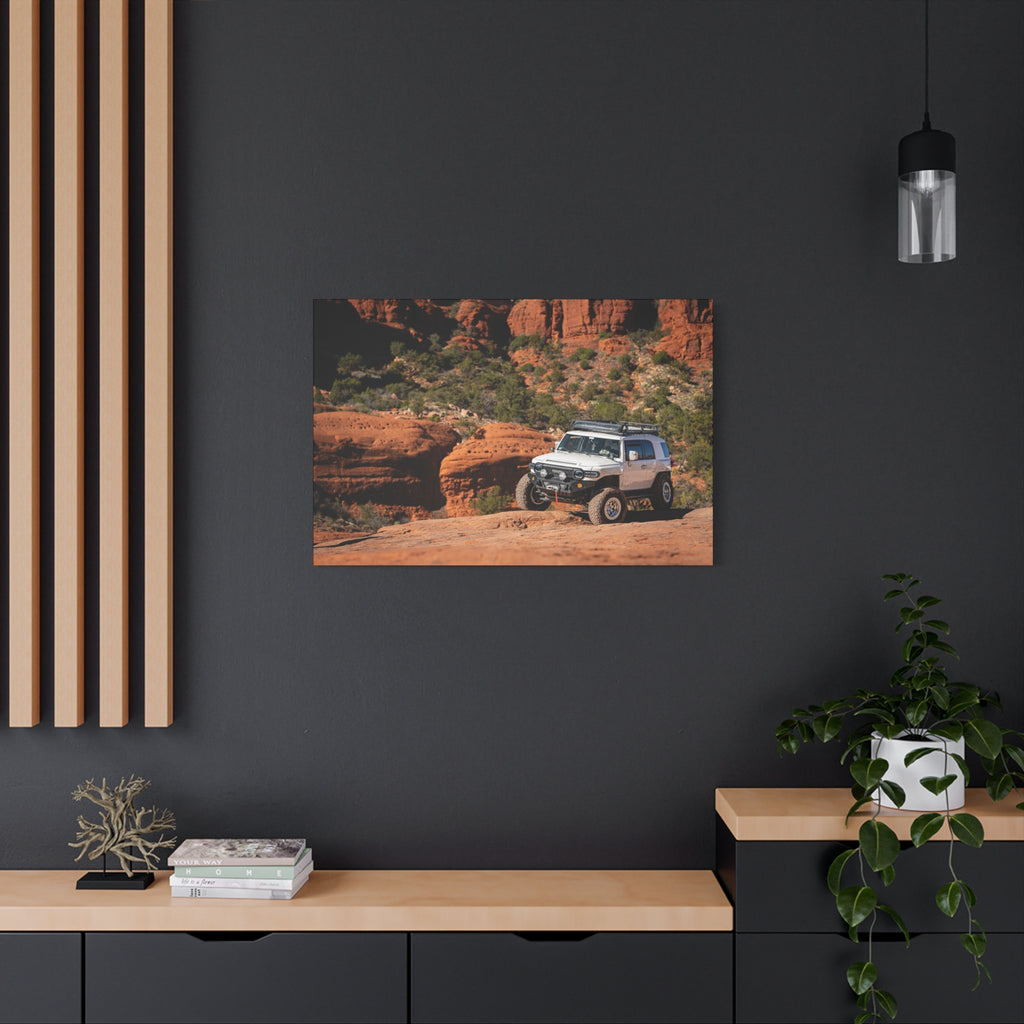 Off-Road SUV in Red Rock Canyon Matte Canvas Print — Adventure Wall Art