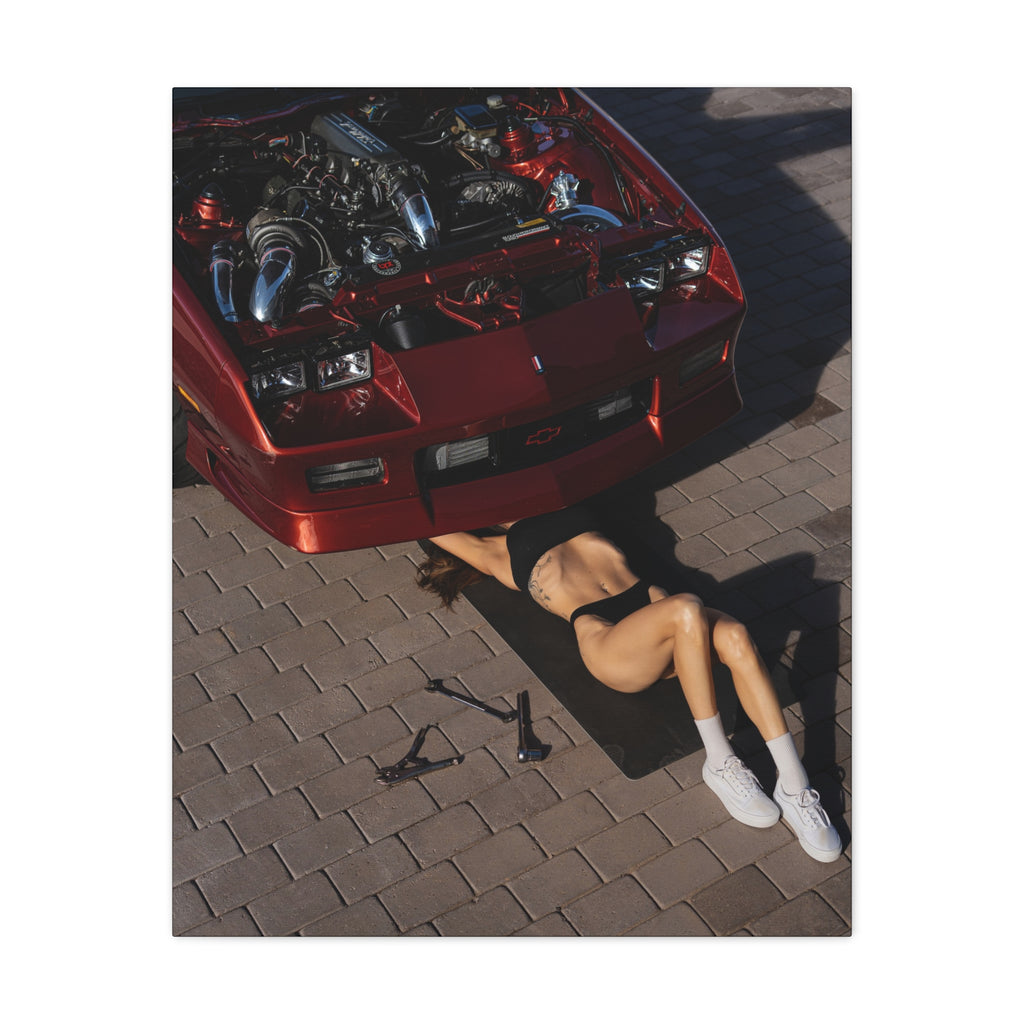 Vintage Muscle Car Mechanic Matte Canvas Print — Retro Auto Art