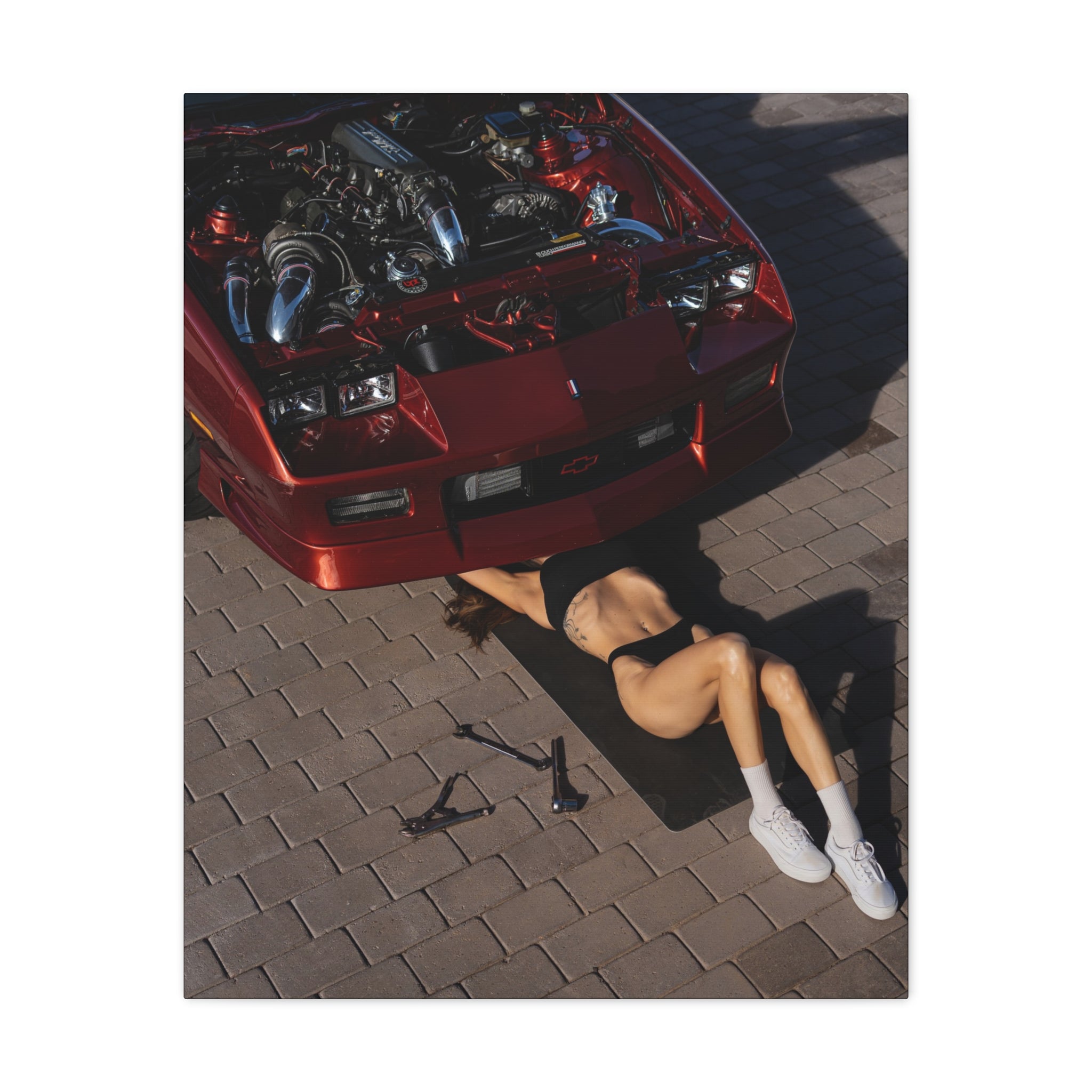 Vintage Muscle Car Mechanic Matte Canvas Print — Retro Auto Art