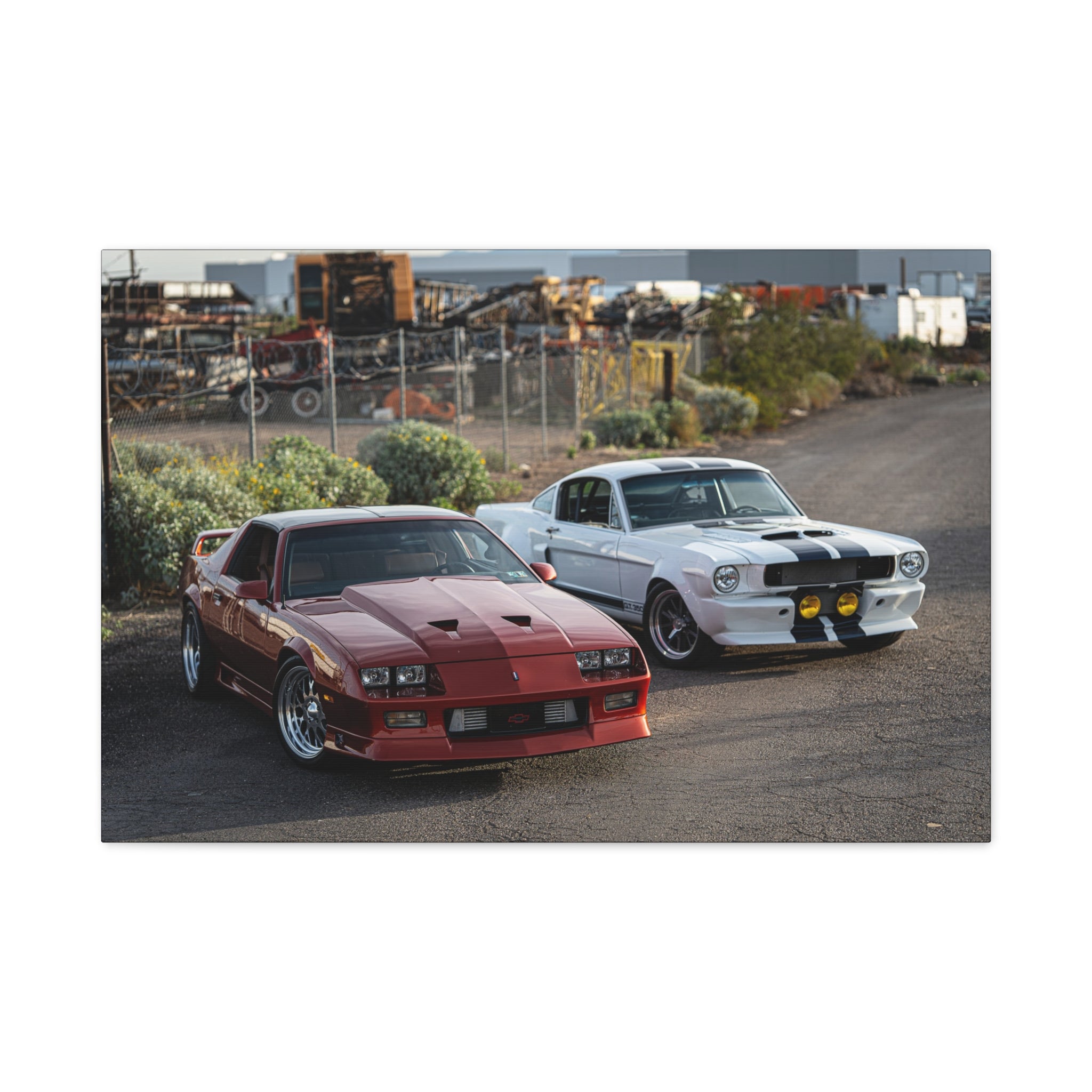 Classic Muscle Cars Matte Canvas Print — Vintage Camaro & Mustang Wall Art