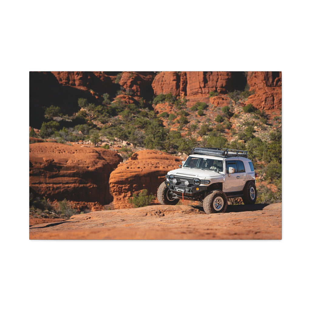 Off-Road SUV in Red Rock Canyon Matte Canvas Print — Adventure Wall Art
