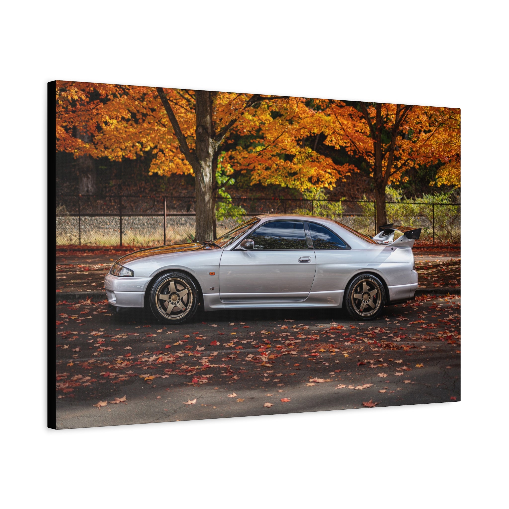 Silver Skyline GT-R Canvas Print — Autumn Street Scene