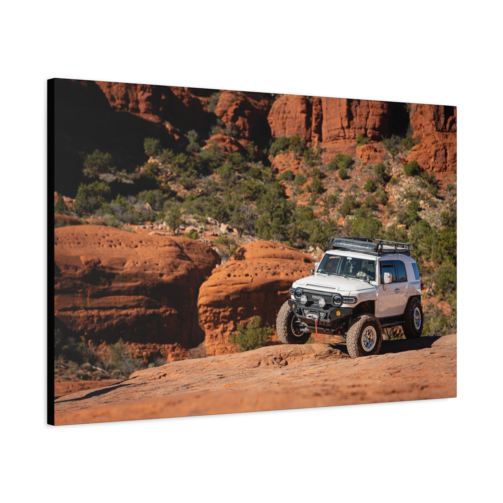 Off-Road SUV in Red Rock Canyon Matte Canvas Print — Adventure Wall Art