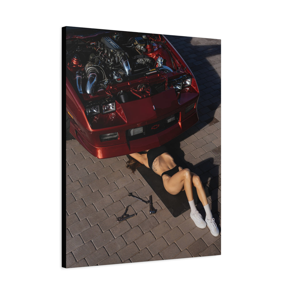 Vintage Muscle Car Mechanic Matte Canvas Print — Retro Auto Art