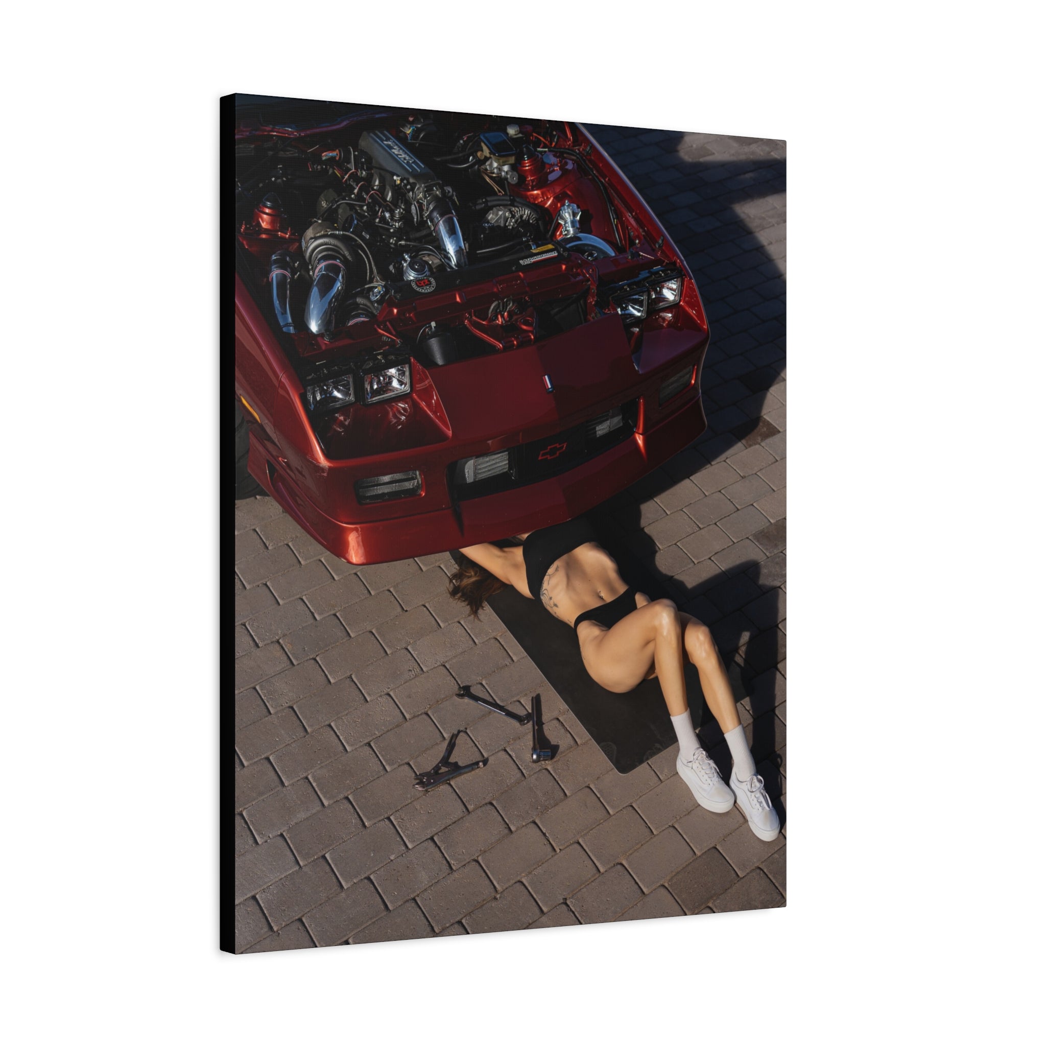 Vintage Muscle Car Mechanic Matte Canvas Print — Retro Auto Art