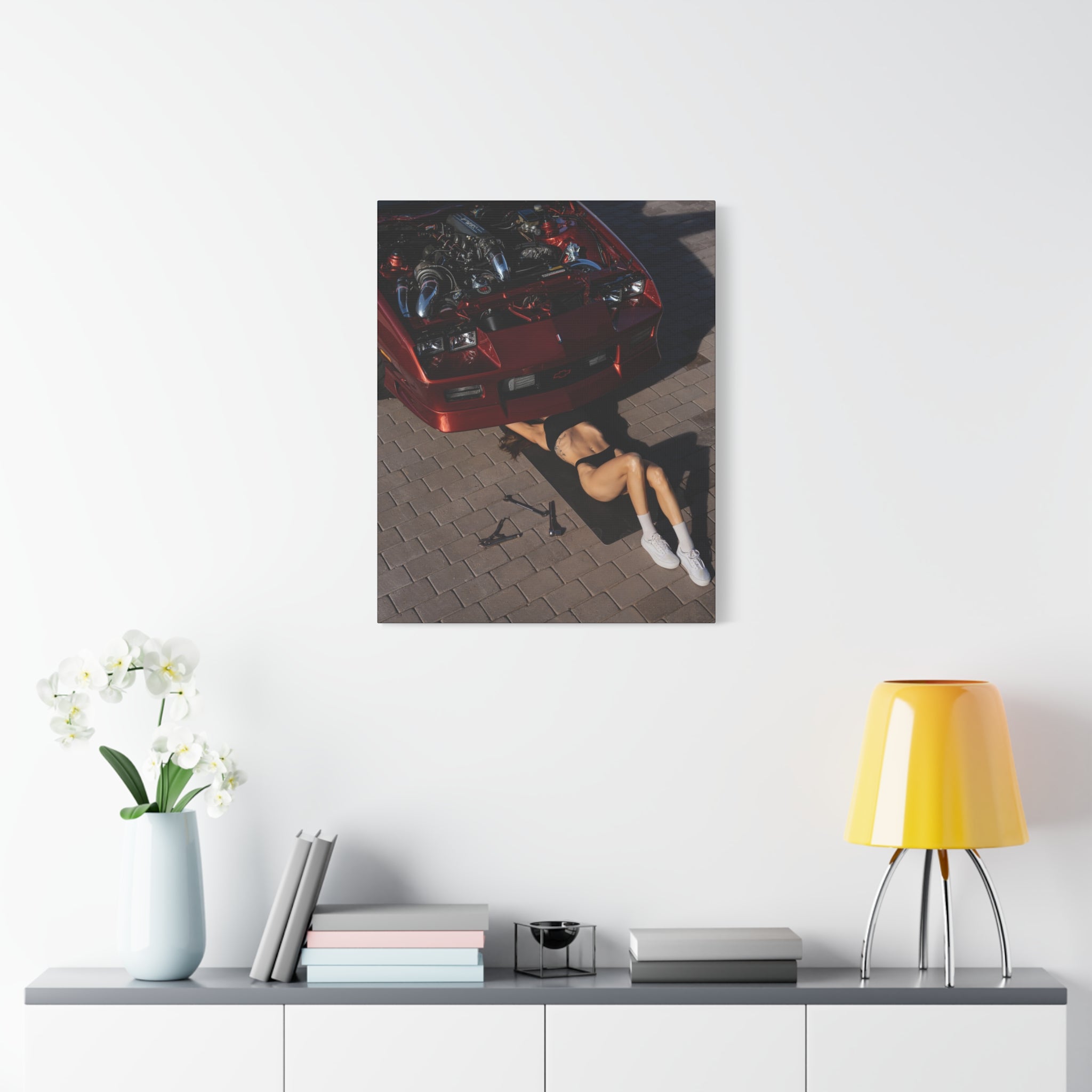 Vintage Muscle Car Mechanic Matte Canvas Print — Retro Auto Art
