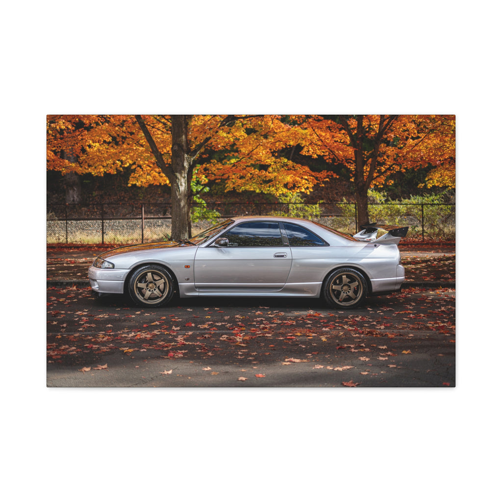 Silver Skyline GT-R Canvas Print — Autumn Street Scene