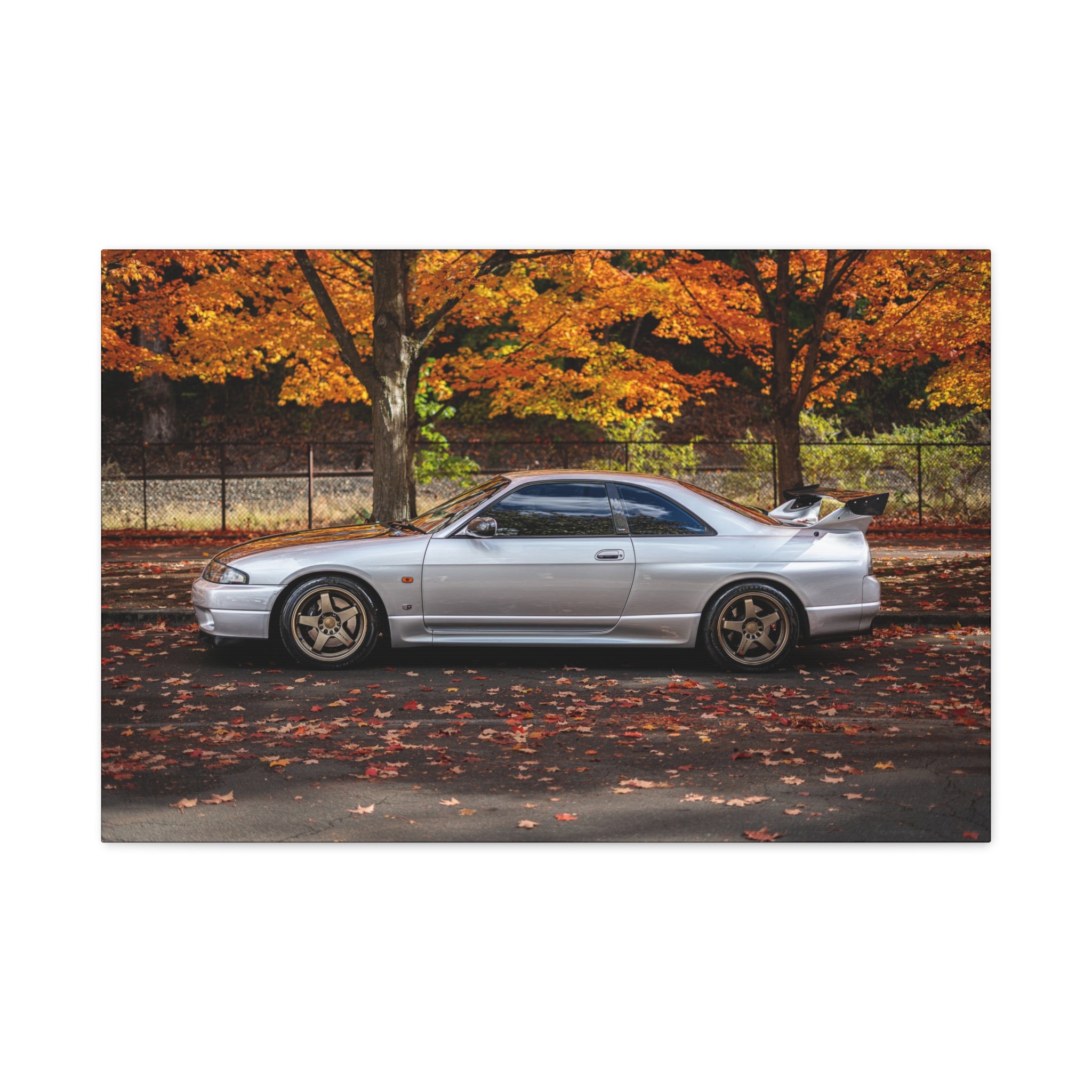 Silver Skyline GT-R Canvas Print — Autumn Street Scene