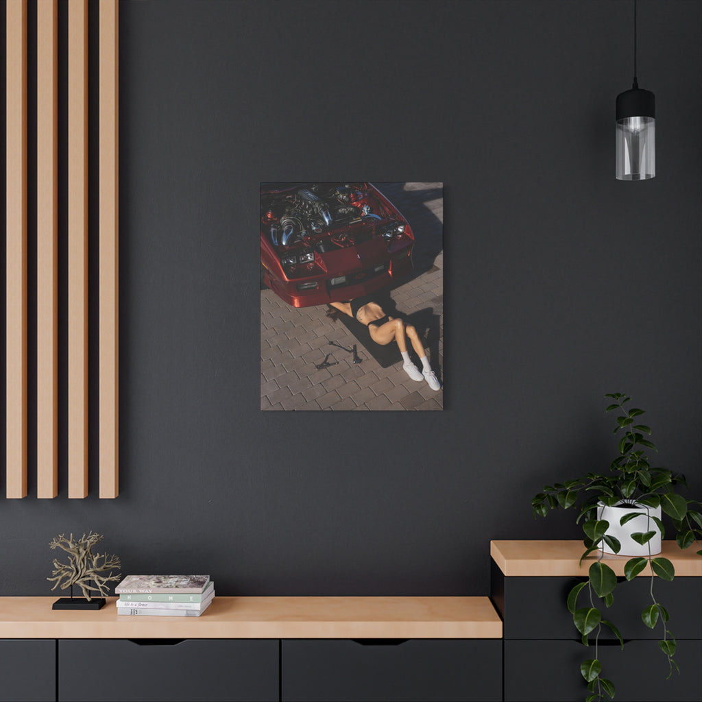 Vintage Muscle Car Mechanic Matte Canvas Print — Retro Auto Art