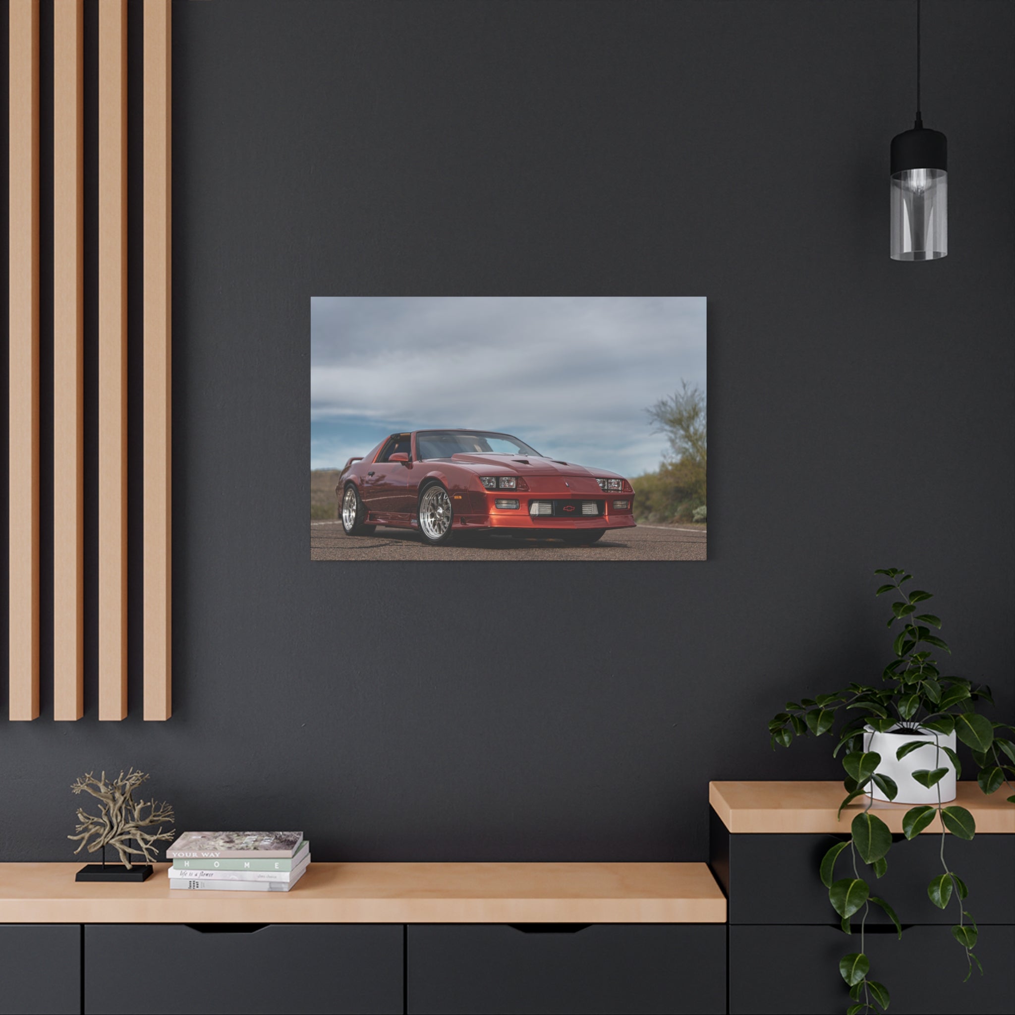 Classic Red Camaro Canvas Print — Stretched Matte Automotive Wall Art