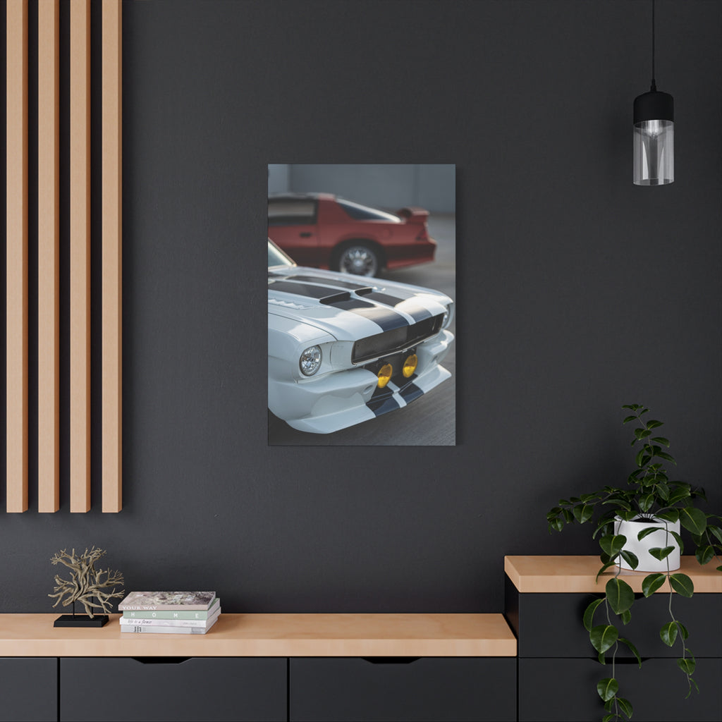 Classic Muscle Cars Canvas Print — Vintage Camaro Front Close-Up Matte Stretched Wall Art